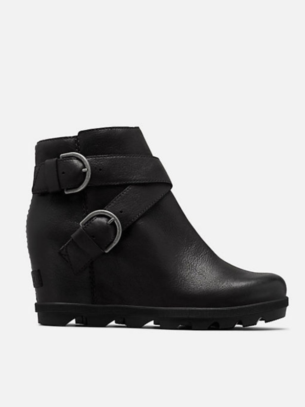 Sorel Joan of Arctic Wedge Buckle Black Leather Boot Bootie Waterproof Size 10.5